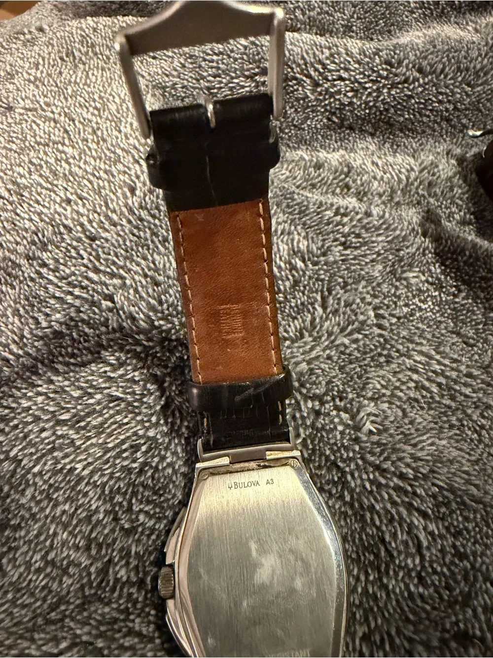Bulova Silver-Toned Dial Watch with Black Strap